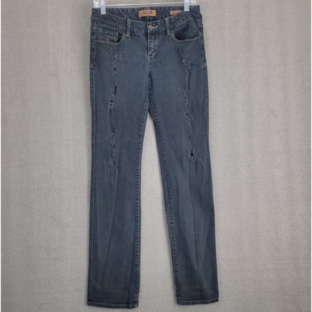 SEVEN 7 JEANS Women's Size 28 Black Distressed Bootcut Jean